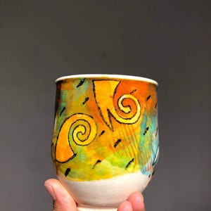 Colorful Wheel thrown Porcelain mug2. Hand painted Ceramic mug.Wheel Thrown ceramic mug.Coffee mug.late mug.Eco-friendly mug.Coffee cup. image 9