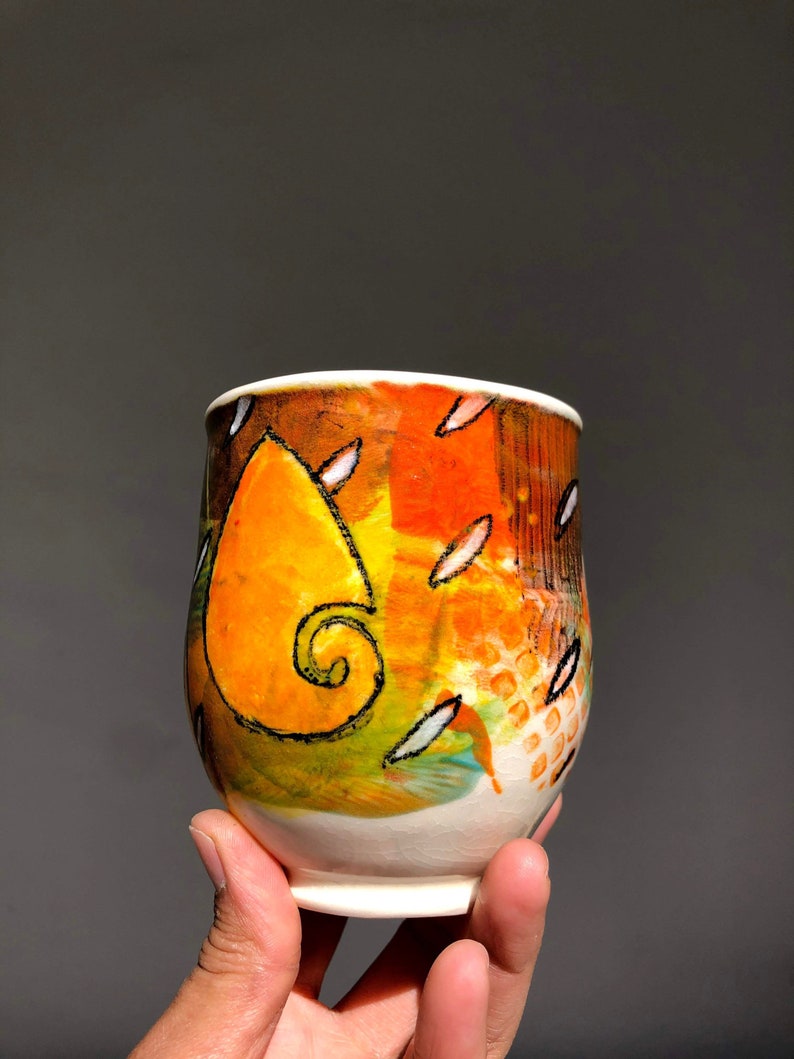 Colorful Wheel thrown Porcelain mug2. Hand painted Ceramic mug.Wheel Thrown ceramic mug.Coffee mug.late mug.Eco-friendly mug.Coffee cup. image 1