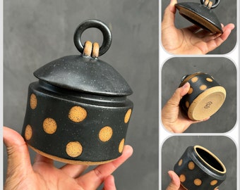 Polka dot Jar withlid.Lidded Jars.Kitchen Jars,Wheel Thrown Jars.Handmade kitchen container.