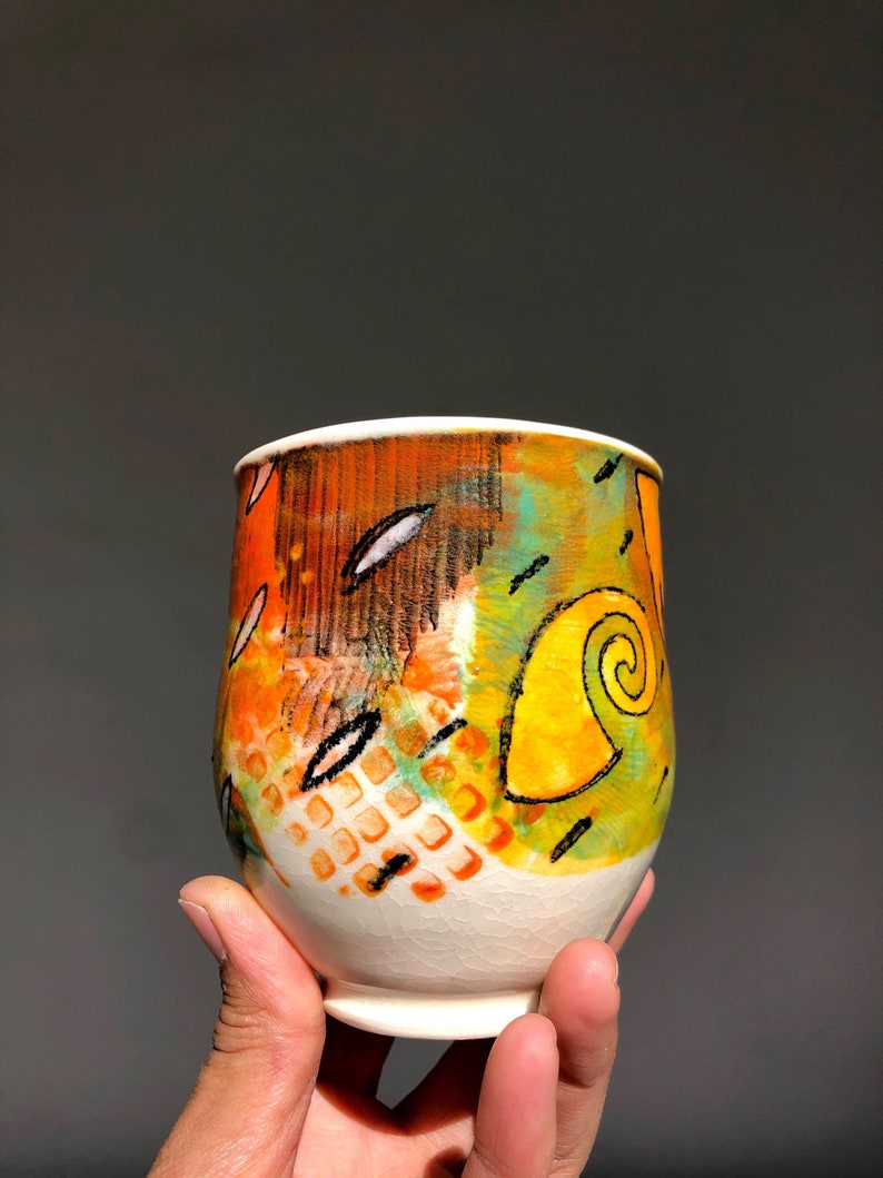 Colorful Wheel thrown Porcelain mug2. Hand painted Ceramic mug.Wheel Thrown ceramic mug.Coffee mug.late mug.Eco-friendly mug.Coffee cup. image 3
