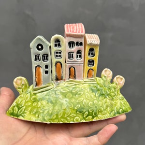 Charming ceramic Island Town Original handmade ceramic houses.. Family gift ,modern design house warming.#5