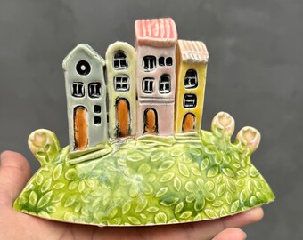 Handmade Ceramic Island Town: Colorful Housewarming Decor