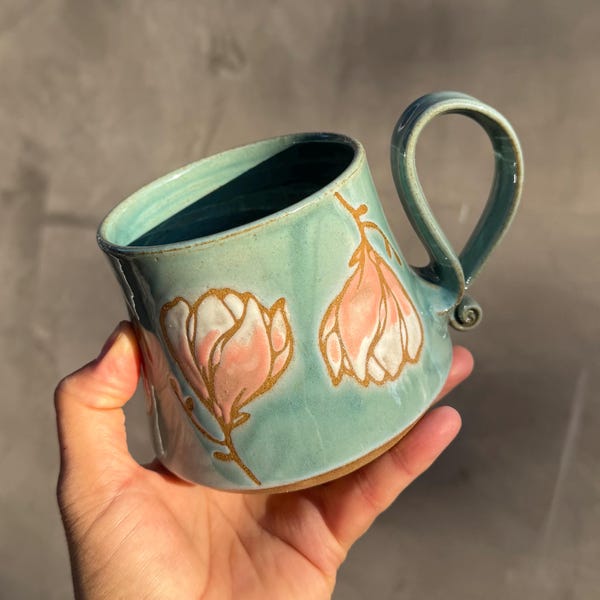 Handmade Magnolia Pottery Mug: Wheel Thrown Ceramic Coffee Cup