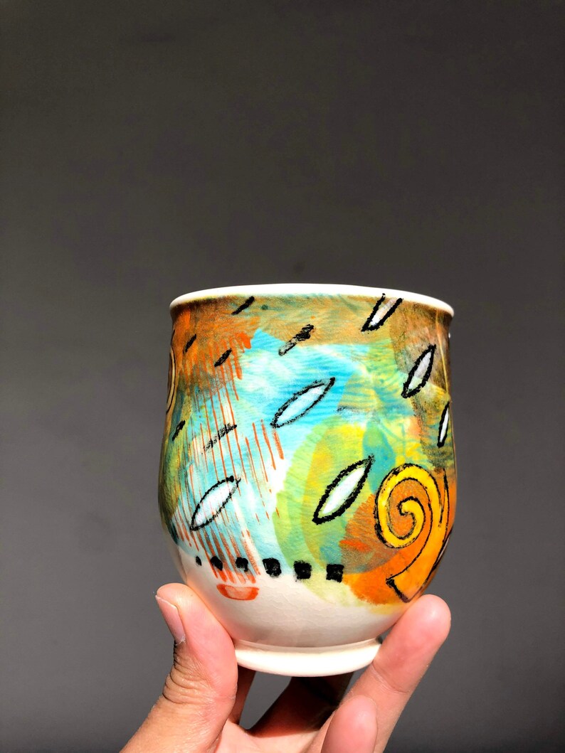 Colorful Wheel thrown Porcelain mug2. Hand painted Ceramic mug.Wheel Thrown ceramic mug.Coffee mug.late mug.Eco-friendly mug.Coffee cup. image 8