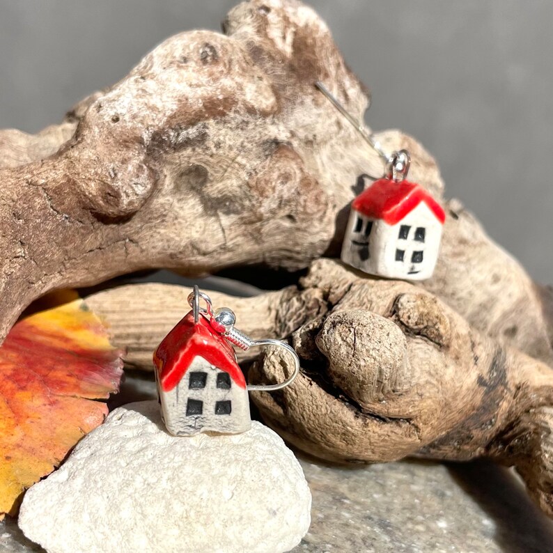 Handmade house porcelain earrings.House earrings.Dangle earrings. image 3