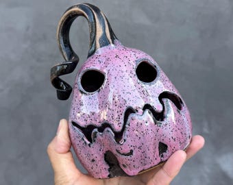 Halloween decor,Jack-o’-lantern.Pumpkin candle holder, luminary - Handmade - wheel thrown.