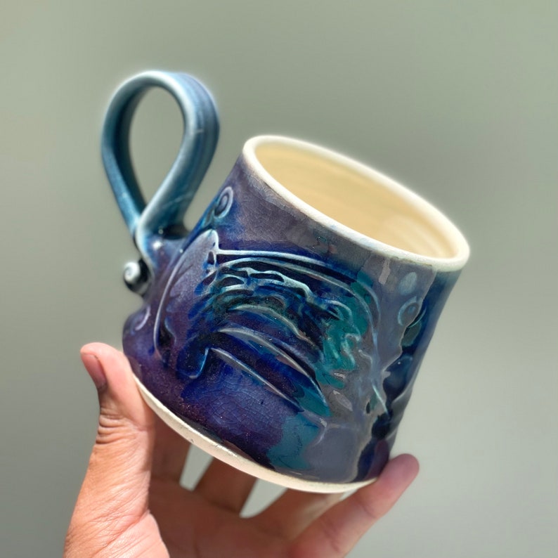 Handmade Jellyfish Coffee/Tea mug Jellyfish mug, Handmade mug .Pottery Mug. Wheel Thrown,Unique Mug.Eco-Friendly ceramic mug.5 image 3