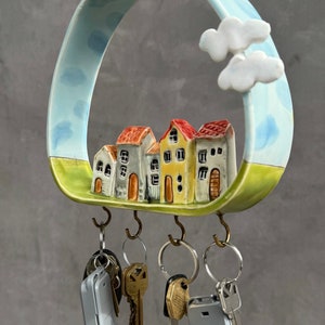 Handmade Tiny Village Key Ceramic Holder for Home, Wall Decoration ...