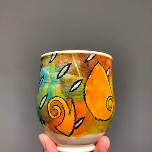 Colorful Wheel thrown Porcelain mug2. Hand painted Ceramic mug.Wheel Thrown ceramic mug.Coffee mug.late mug.Eco-friendly mug.Coffee cup. image 4