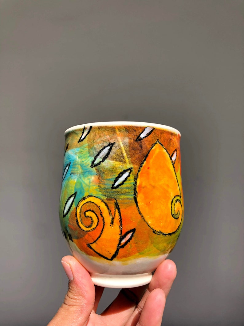 Colorful Wheel thrown Porcelain mug2. Hand painted Ceramic mug.Wheel Thrown ceramic mug.Coffee mug.late mug.Eco-friendly mug.Coffee cup. image 4