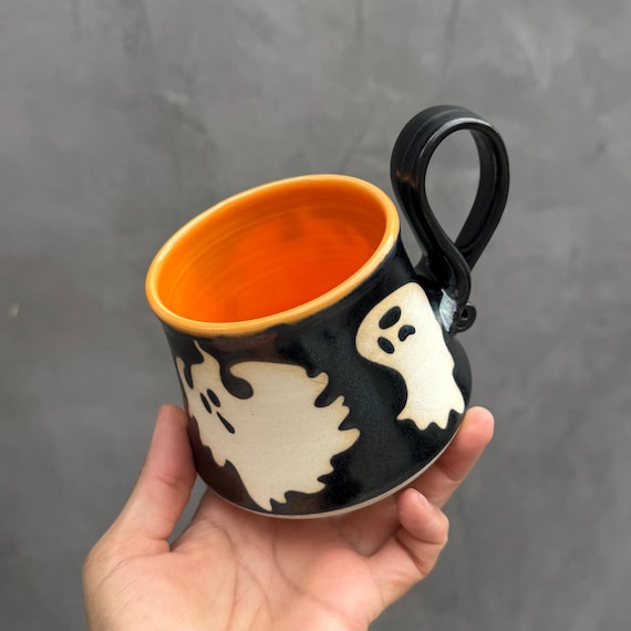 Ghost coffee mug.Halloween mug.Handmade coffee mug. Eco-Friendly