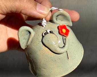 Handmade ceramic bell - animal design.Christmas tree ornament. Handmade Room and Garden Decoration.Christmas decor.Christmas gift.