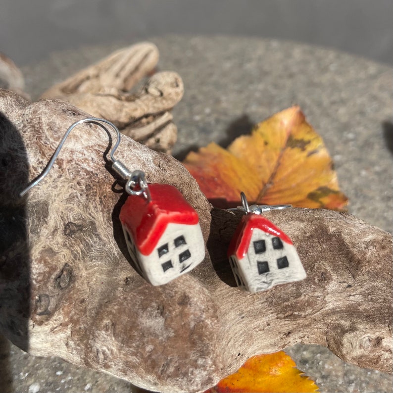 Handmade house porcelain earrings.House earrings.Dangle earrings. image 2