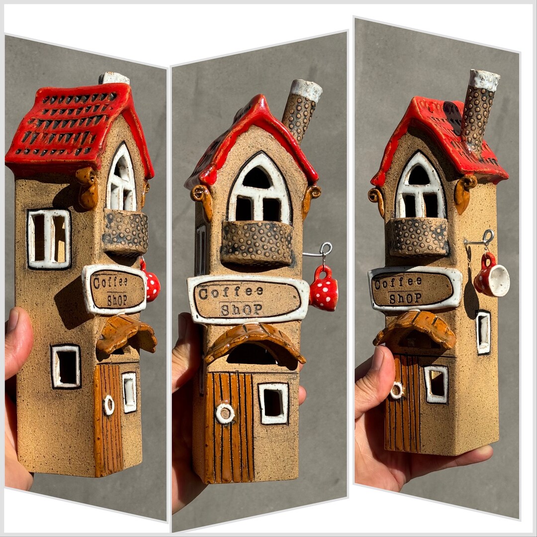 Handmade coffee Shop Ceramic House Lanterns .pottery Etsy