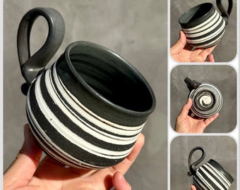 White and black marble porcelain mug Handmade mug.Wheel thrown  .Coffee/Tea mug.Eco-Friendly ceramic mug.Ceramic Mug .