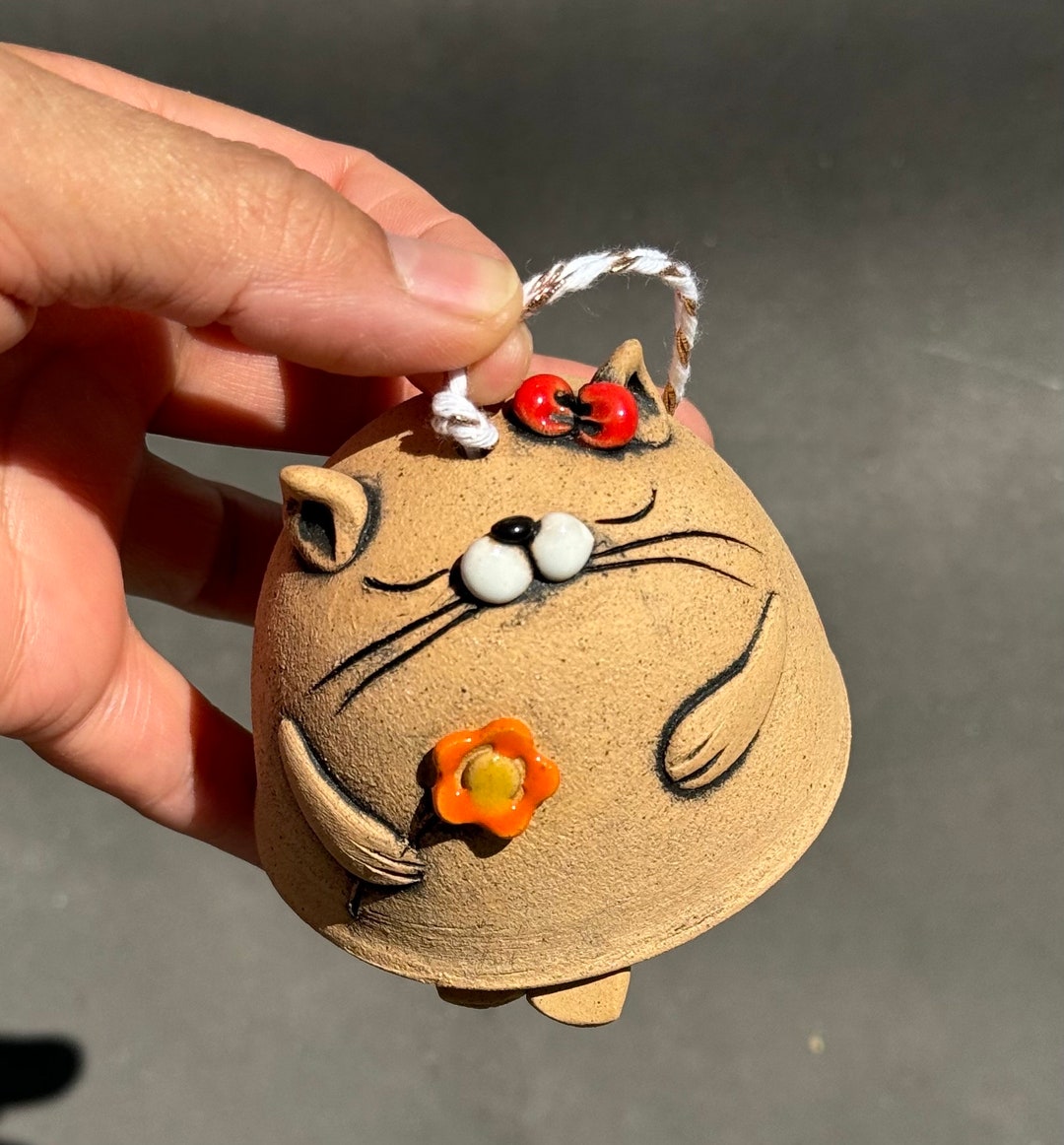 Handmade Ceramic Cat Bell: Christmas Ornament, Room Decoration - Etsy