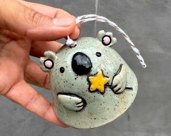 Handmade ceramic bell - animal design.Christmas tree ornament. Handmade Room and Garden Decoration.Christmas decor.Christmas gift.