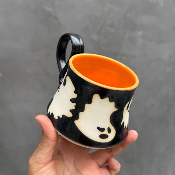 Ghost coffee mug.Halloween mug.Handmade coffee mug. Eco-Friendly
