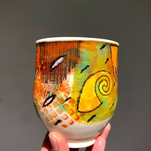 Colorful Wheel thrown Porcelain mug2. Hand painted Ceramic mug.Wheel Thrown ceramic mug.Coffee mug.late mug.Eco-friendly mug.Coffee cup. image 6