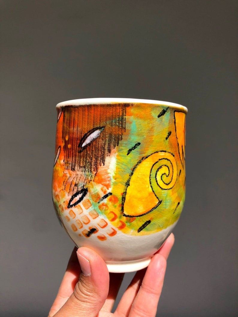 Colorful Wheel thrown Porcelain mug2. Hand painted Ceramic mug.Wheel Thrown ceramic mug.Coffee mug.late mug.Eco-friendly mug.Coffee cup. image 6