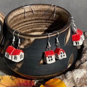 Handmade house porcelain earrings.House earrings.Dangle earrings. image 1