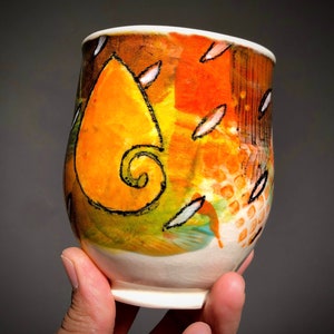 Colorful Wheel thrown Porcelain mug2. Hand painted Ceramic mug.Wheel Thrown ceramic mug.Coffee mug.late mug.Eco-friendly mug.Coffee cup. image 7