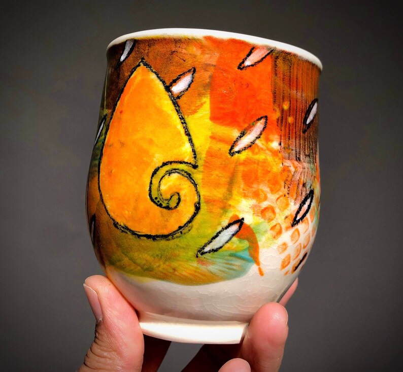 Colorful Wheel thrown Porcelain mug2. Hand painted Ceramic mug.Wheel Thrown ceramic mug.Coffee mug.late mug.Eco-friendly mug.Coffee cup. image 7
