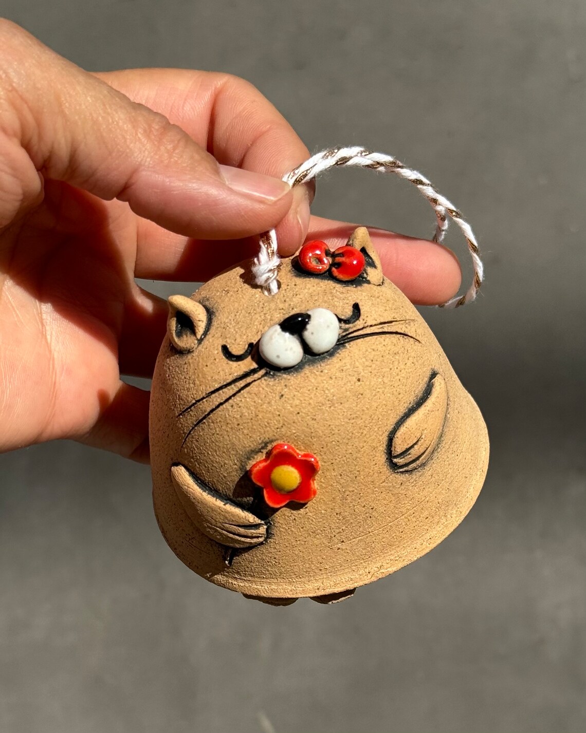 Handmade Ceramic Cat Bell: Christmas Tree Ornament, Room & Garden Decor ...