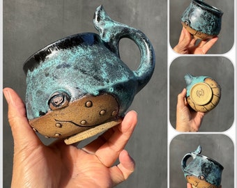Handmade Whale coffee mug .Whale mug, Handmade mug .Pottery Mug. Wheel Thrown,Unique Mug.Eco-Friendly ceramic mug.# 1
