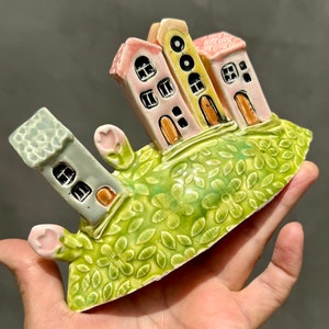 Charming ceramic Island Town Original handmade ceramic houses.. Family gift ,modern design house warming.#3