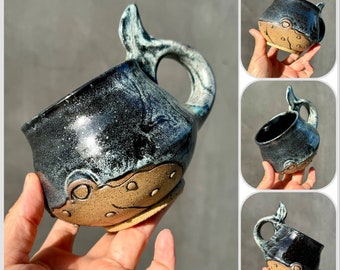 Handmade Whale coffee mug .Whale mug, Handmade mug .Pottery Mug. Wheel Thrown,Unique Mug.Eco-Friendly ceramic mug.# 8