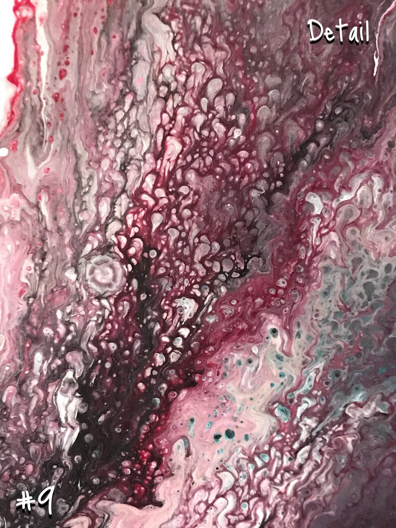 May include: Abstract painting with swirling patterns in shades of pink, purple, black, and white. The painting has a textured, bubbly appearance. The text "Detail #9" is visible in the lower left corner.
