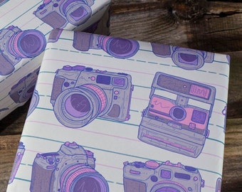 Polaroid Prints | Vintage Camera Wrapping paper, hand-drawn illustrations; men's women's gift wrap print, for him, for her, birthday, dad