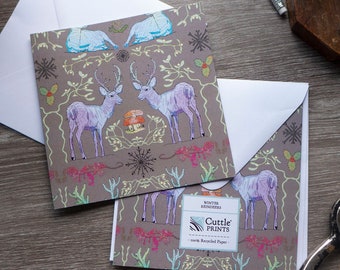 Winter Reindeers - 100% Recycled Gift Card | Original Christmas drawings; Finely printed for special occasions.