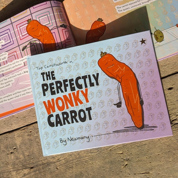 Mental Health and eco childrens book - The Perfectly Wonky Carrot | funny, picture book, food waste, boys, girls, school, environmental