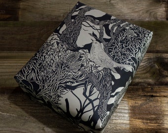 Blackheath Village Birds - Wrapping Paper with hand-drawn, lino cut inspired Birds + forest scenery, luxury paper gift wrap 50x70cm