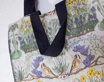 Large tote bag - Gardens & Goldfinch | strong double handled on thick cotton, eco luxury bag market shopping school | daffodils spring birds