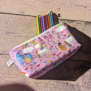 Girl's Pencil Case | My Unicorn  - quality thick cotton with inner lining, made in the UK. Princess, Daughter Gifts School Fairy Stars Bag