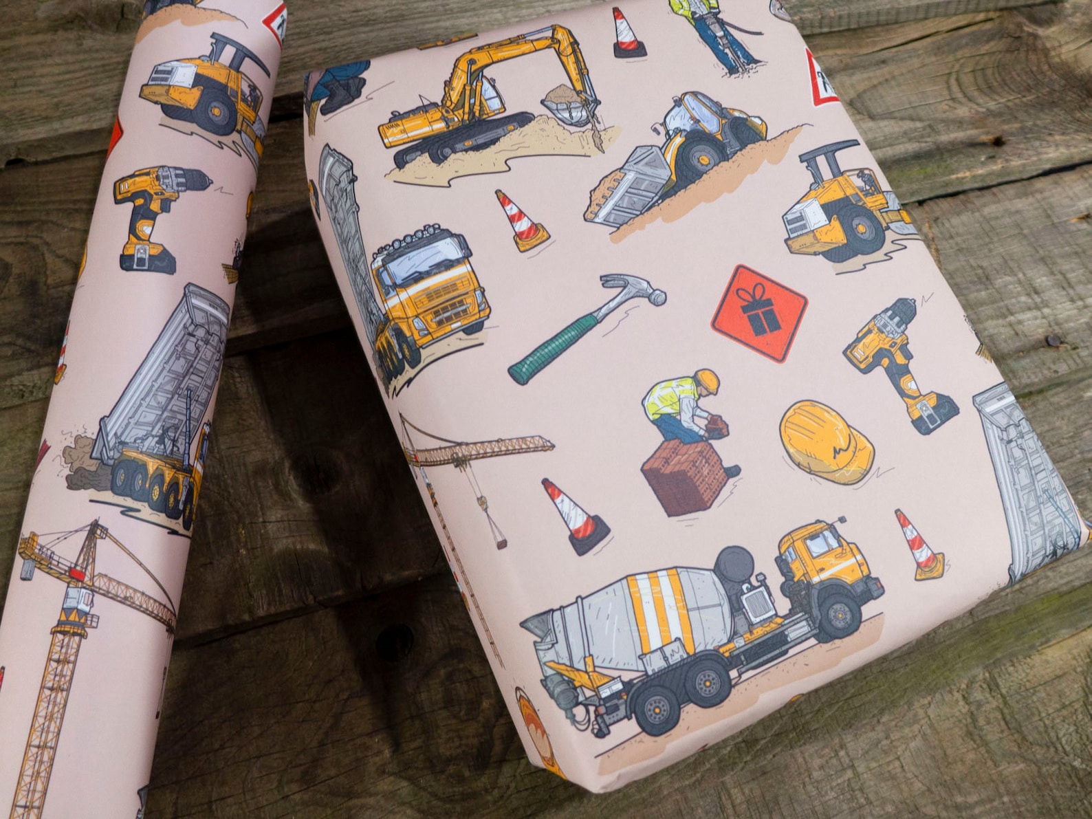 Construction Time Wrapping Paper With Handdrawn Etsy