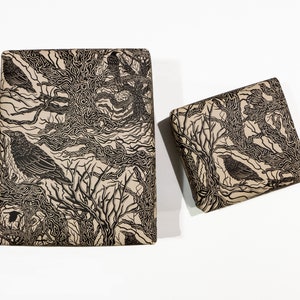 Greenwich Village Ravens Wrapping Paper with hand-drawn, lino cut inspired Ravens forest scenery, thick paper gift wrap 50x70cm image 5