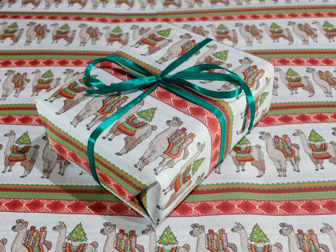 Christmas Llamas Luxury Wrapping Paper With South American Alpaca
