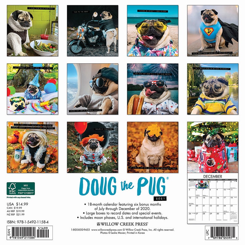 2021 Doug the Pug Wall Calendar Etsy