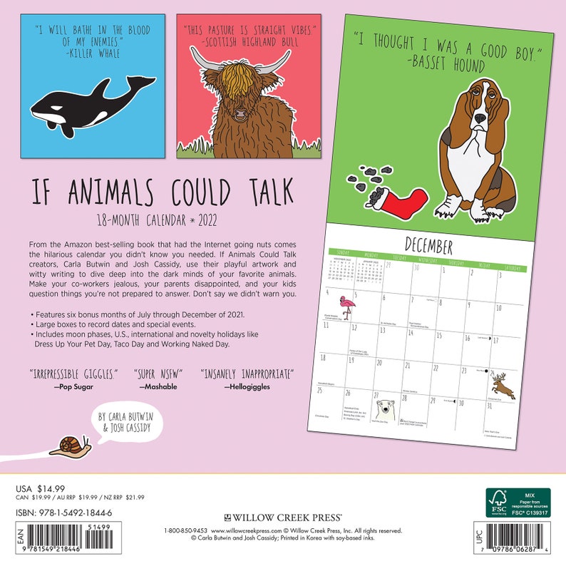 If Animals Could Talk 2022 Wall Calendar Etsy