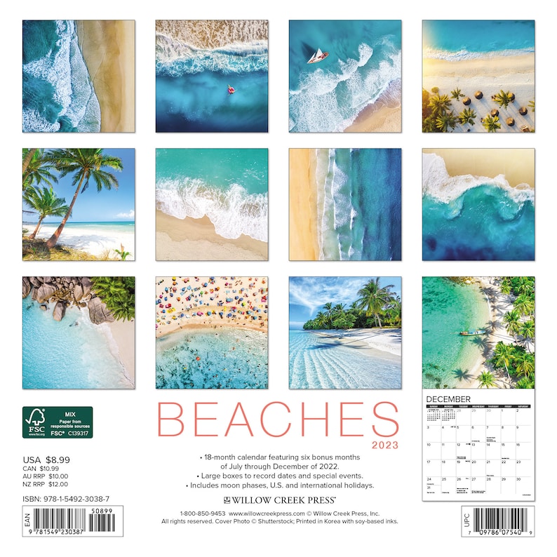 Beaches 2023 7 X 7 Mini Wall Calendar Etsy