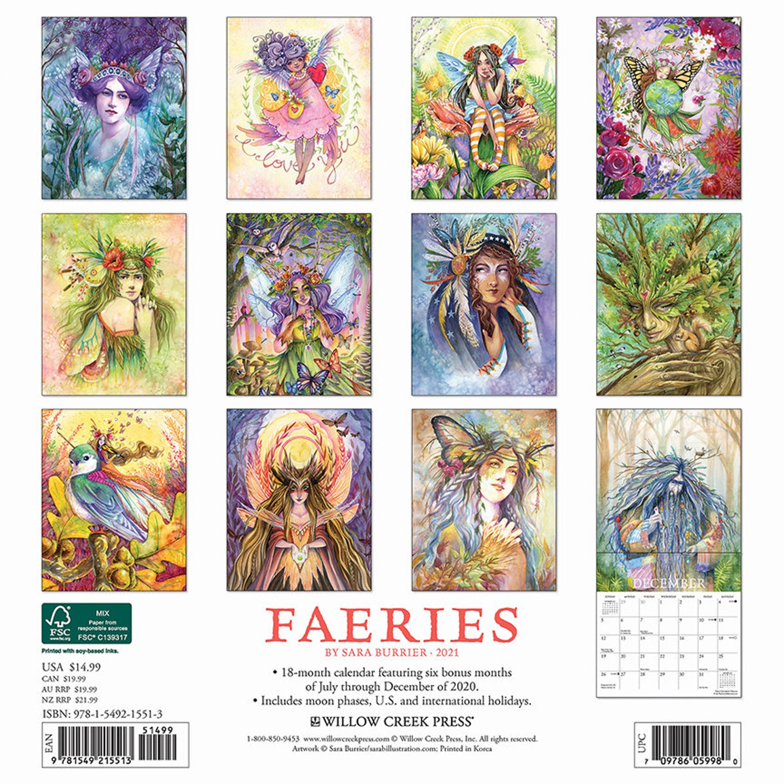 2021 Faeries Wall Calendar by artist Sara Burrier Etsy