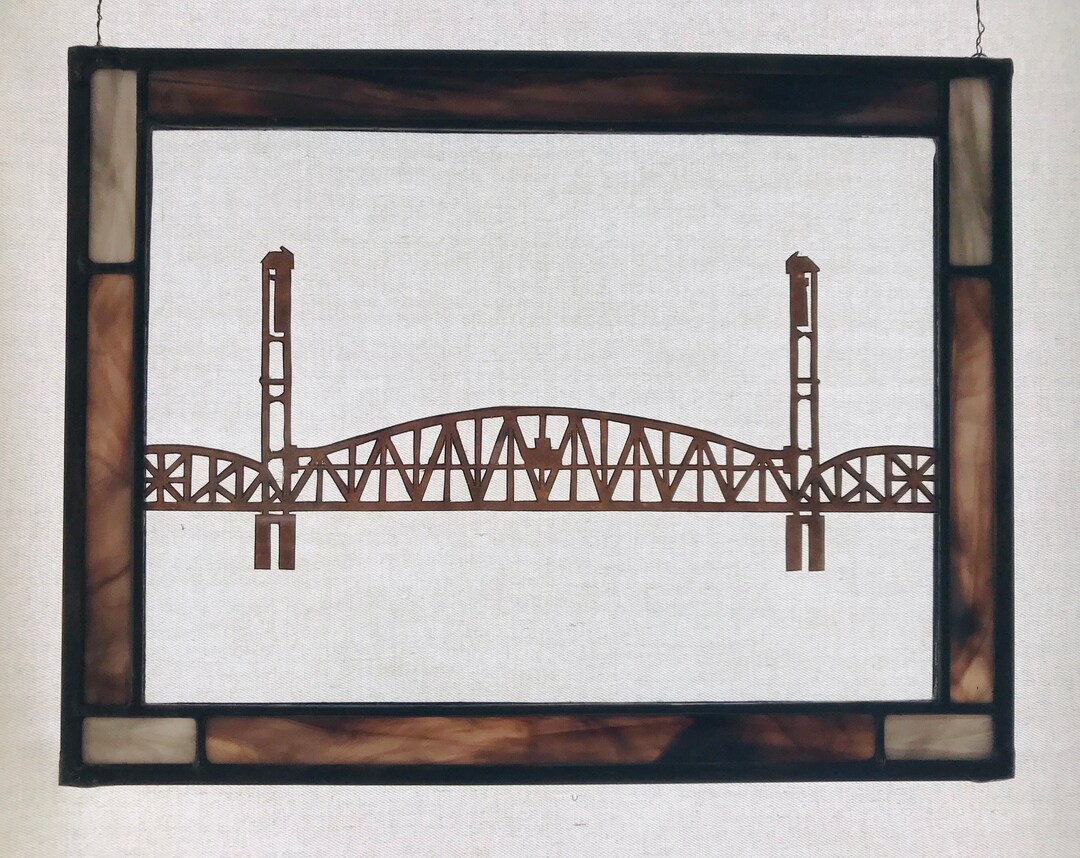 Stained Glass Burlington Railroad Bridge 10 X 13 Etsy