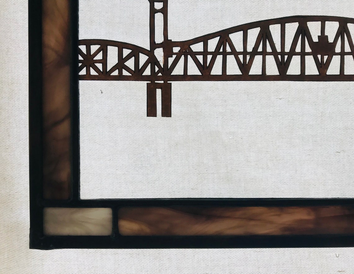 Stained Glass Burlington Railroad Bridge 10 X 13 Etsy