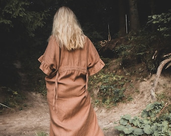 Linen robe. Kimono robe with pockets. Long natural linen robe. Oversized robe. Linen home clothing. Linen loungewear.