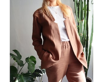 Zweiteiliger Damenanzug.Blazer und Hose.Leinenjacke.Leinenhose.2 Teiliger Leinenanzug.Leinenhose.