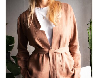 Women's linen jacket.Linen blazer.Loose fit jacket.Casual linen jacket.blazer with belt.Organic linen wear.Linen cardigan.Business jacket.